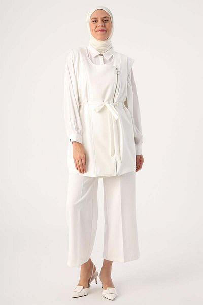 ALLDAY Ecru-Zippered Waistband Vest