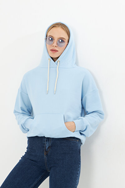 Kutaf Bebe Mavisi Kanguru Cep Şardonlu Kapüşonlu Regular Fit Sweatshirt