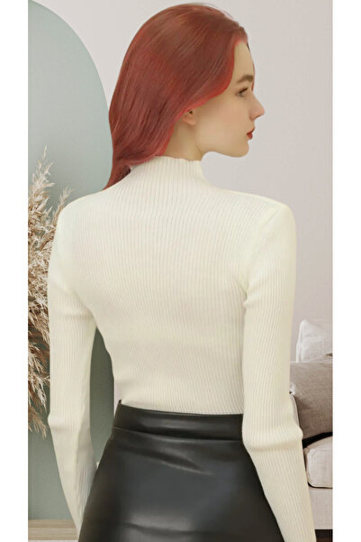 VEGENZE Γυναικείο λευκό πουλόβερ με ριμπέ πλεξούδα μαλλιών με μοτίβο πουλόβερ