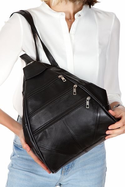 Newish Polo Women's Real Leather Backpack, Hand and Shoulder Bag Black School Casual Work Bag (37X23X30)