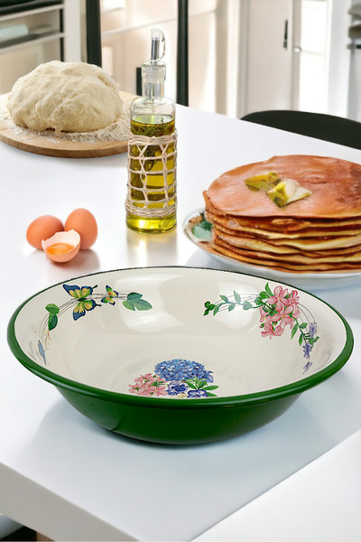 İnci Emaye 40 Cm 8Litre Emaye Leğen Çırpma Ve Karıştırma Kabı, Hamur Leğeni,Meyvelik, Çeyiz, Hediye, Büyük Kase