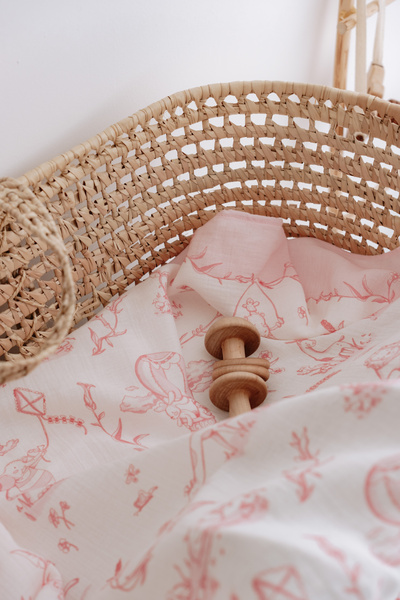 Atelier Babbi Pink Muslin Blanket - Double Layer, 70X70Cm Toile De Jouy