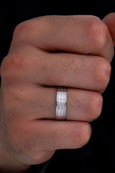 OSMANLI GÜMÜŞ Erkek Gümüş Yüzük - 925 Ayar Üç Sıra Kare Model Gümüş Alyans Yüzük