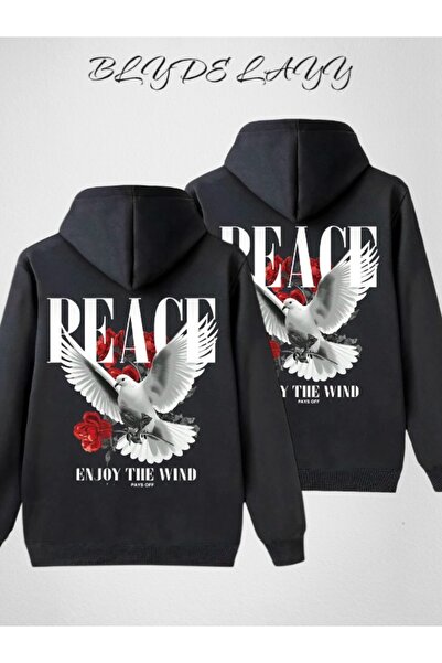 BLYDE LAYY Насолоджуйтесь Wınd Подвійний комплект чорних світшотів з капюшоно...