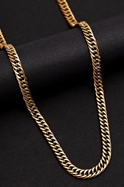 OSMANLI GÜMÜŞ Erkek Kolye - Gurmet Model Erkek Çelik Kolye - Altın Renk - 7 Mm Kalınlık - Paslanmaz Çelik