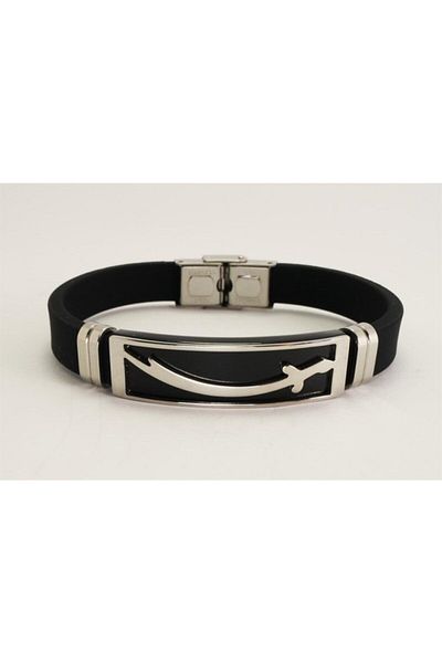 OSMANLI GÜMÜŞ Men's Zulfiqar Sword Rubber Steel Bracelet