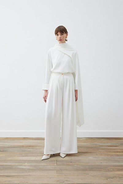 TERZİ DÜKKANI EVA KREP ŞAL DETAYLI BLUZ BEYAZ