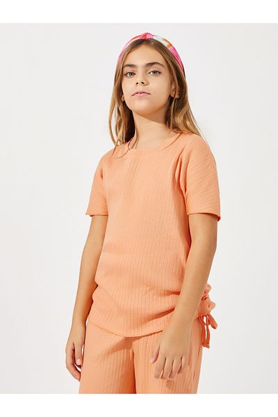 Styli Side Ruched Detail Rib Knit T-Shirt & Wide Leg Joggers Co-Ords Set