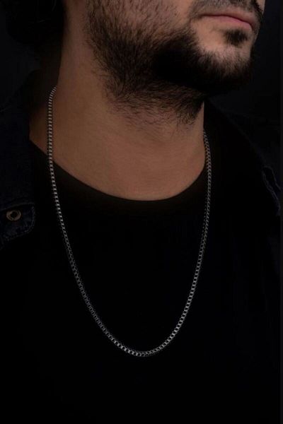 OSMANLI GÜMÜŞ Men's Steel Necklace - 3 Mm Medium Thick Cube Model Steel Necklace
