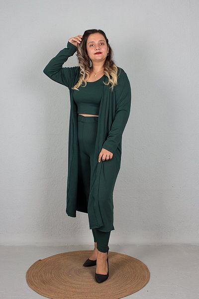 Truva XXL مجموعة ملونة كبيرة الحجم مكونة من 3 قطع - طماق وسترة صوفية