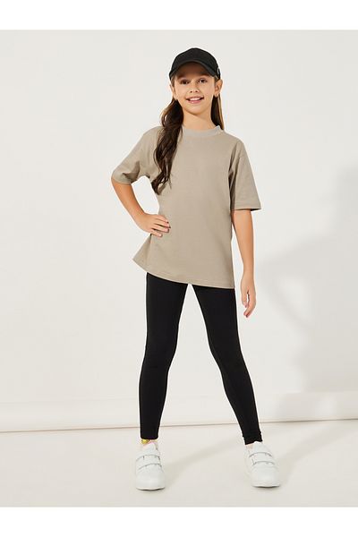 Styli Solid Round Neck Oversized T-Shirt & Leggings Co-Ords Set