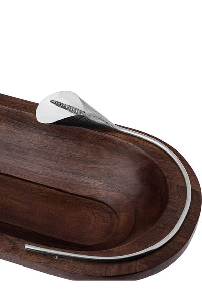 Dania Serving dish in the shape of a boat made of beech wood with lily  in Silver color and multi-use