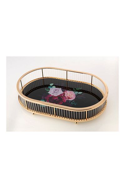 Dania Printed Serving Tray Black/Gold 39 x 25 x 7cm