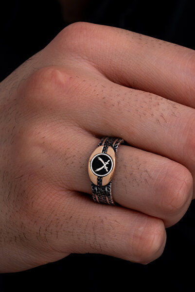 OSMANLI GÜMÜŞ Erkek Gümüş Yüzük - Çift Kılıç Zülfikarlı İnce Kibar Gümüş Erke...