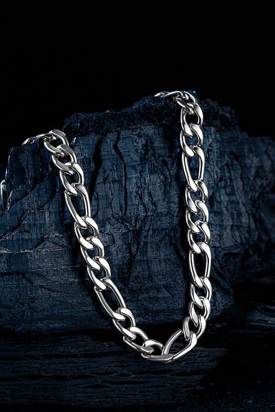 OSMANLI GÜMÜŞ Men's Steel Necklace - 7.5 mm Figaro Chain Model Men Necklace