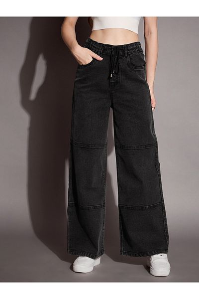 Sassafras By Styli High Rise Drawstring Waistband Straight Fit Jeans