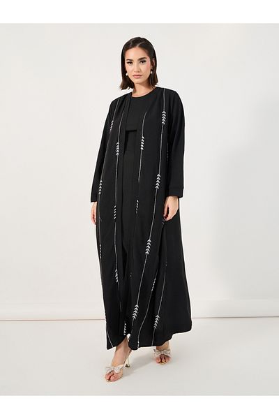 Styli Embroidered Pattern Crepe Abaya with Hijab