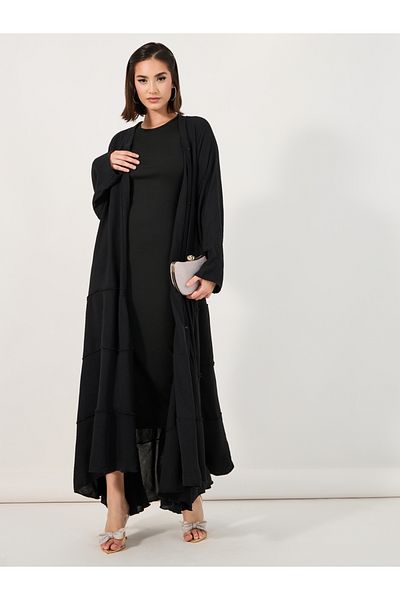 Styli Tiered Crepe Abaya with Flared Hem