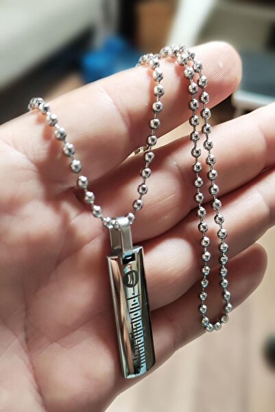 OSMANLI GÜMÜŞ Spotify Şarkı Kodlu Çelik Yassı Çubuk Kolye Top Zincir Cklspoty...