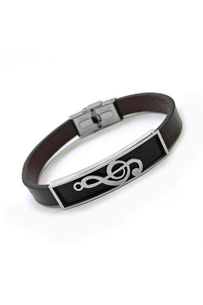OSMANLI GÜMÜŞ Left Wrench Motif Faux Leather Steel Men's Bracelet Cblsolanhtr-syh