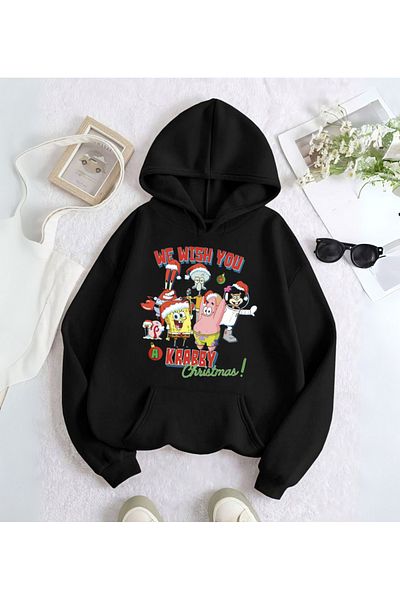 DEEFWEAR Φούτερ με κουκούλα με στάμπα Stillex SpongeBob Friends Merry Christmas