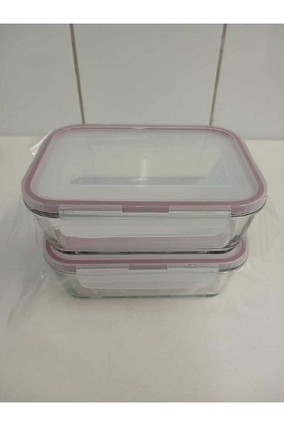 LAV Feyzade Fresco Set of 2 Glass Storage Containers with Lock - Rectangular (1200 Cc)