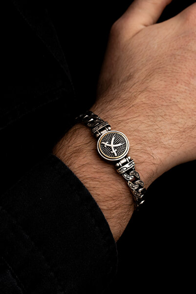 OSMANLI GÜMÜŞ Erkek Gümüş Bileklik -ortası Dönen Çift Zülfikar Kılıç Model Gu...