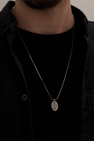 OSMANLI GÜMÜŞ Men's Steel Necklace - Ayetel Kursi Prayer Embroidered Steel Necklace