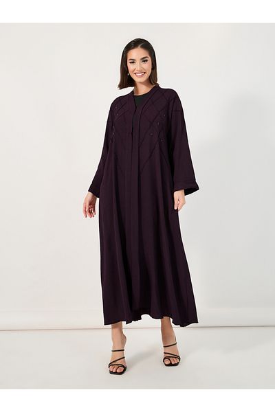 Styli Pintuck Embroidery Abaya with Stone Embellishment
