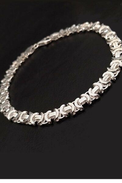 OSMANLI GÜMÜŞ 5.5 mm 925 Ayar Gümüş Erkek Bileklik Künye Parlak Euro Kral Model