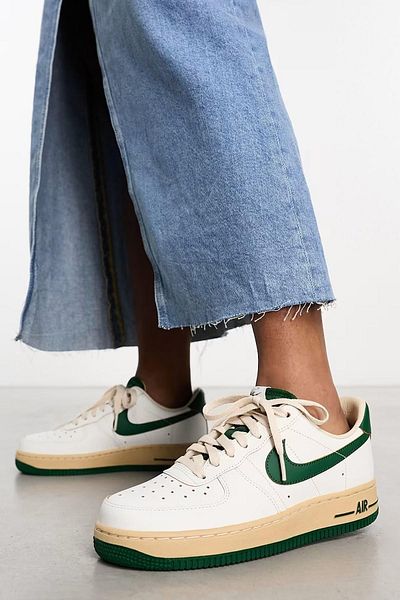 Nike Air Force 1'07 Unisex Leather Genuine Leather Sneaker Shoes White Green Swoosh