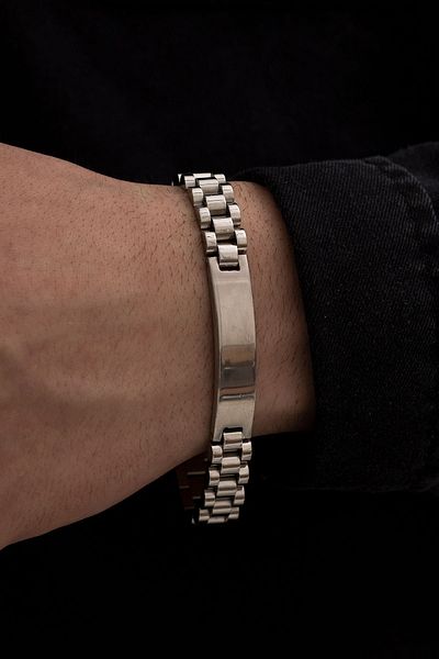 OSMANLI GÜMÜŞ Men's Steel Bracelet - Luxury Curl Model, Name Written Imprint
