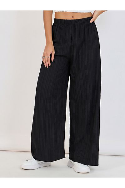 Styli Textured Palazzo Pants with Elastic Waistband
