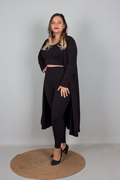 Truva XXL Colorful Large Size 3-Piece Set - Leggings and Crop Cardigan