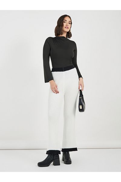 Styli Ribbed Knit Contrast Waistband Pants