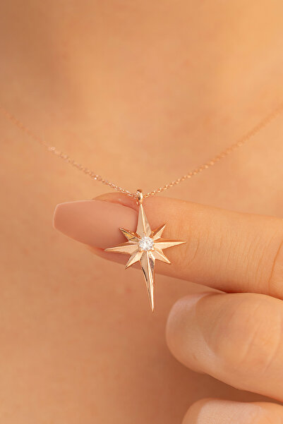 OSMANLI GÜMÜŞ Kadın Gümüş Kolye - Zirkon Taşlı Kutup Yıldızı Motifli Gümüş Kolye