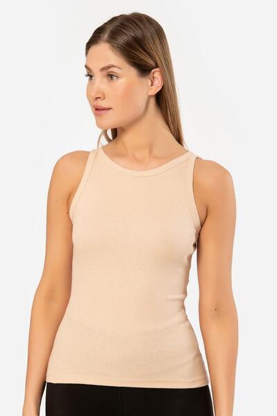 TÜREN Γυναικείο μπλουζάκι με λαιμόκοψη και ραβδώσεις 3403/τελειόχρωμο