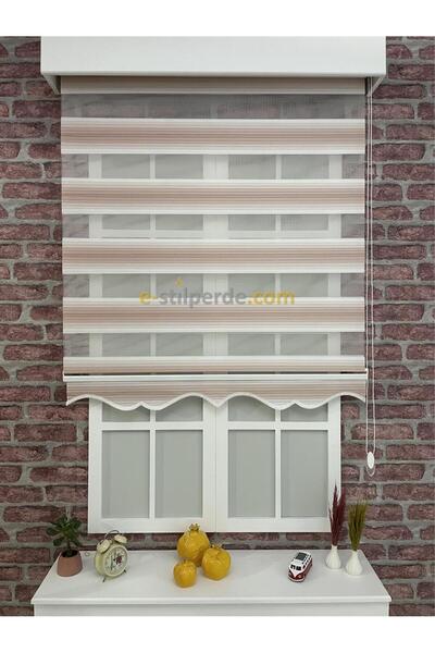 IŞILTI Perde Sistemleri Zebra Perde Pudra Pembe Geçişli ( Etek Dilimli )