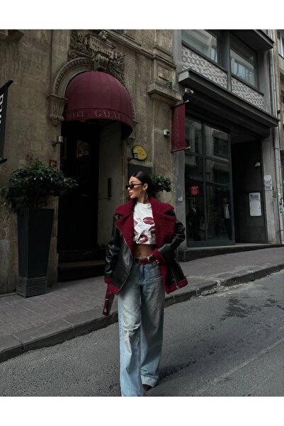 Sindimoda Lua İçi Kürklü Oversize Deri Kaban 9563