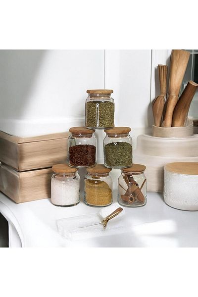 SELKA HOME 6 مرطبانات بغطاء خشبي