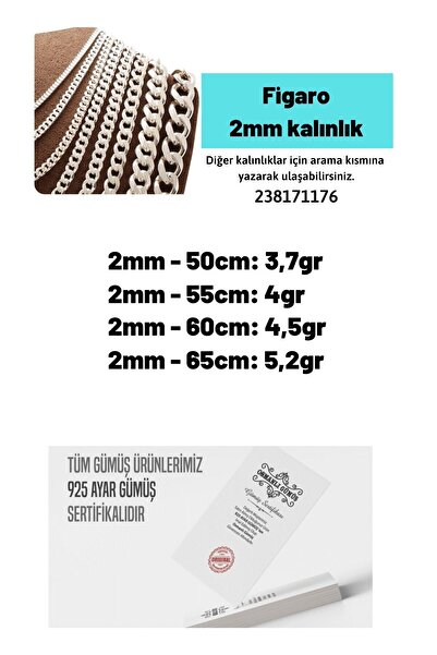 OSMANLI GÜMÜŞ 2mm Figaro Model 925 Ayar Gümüş Erkek Kolye Zincir Modelleri 238171176