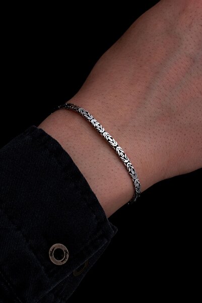 OSMANLI GÜMÜŞ Erkek Gümüş Bileklik - 4mm Dikdörtgen Kesim Yassı Kral Gümüş Bileklik