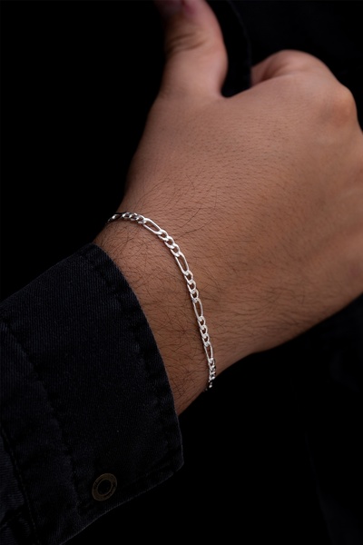 OSMANLI GÜMÜŞ Erkek Gümüş Bileklik - 4mm Figaro Model 925 Ayar Sertifikalı Faturalı Damgalı Erkek Gümüş Bileklik