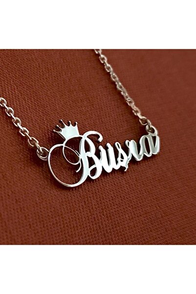 OSMANLI GÜMÜŞ Kral Taç Imza Gümüş Renk Büşra Yazılı Bayan Gümüş Kolye Zincir ...