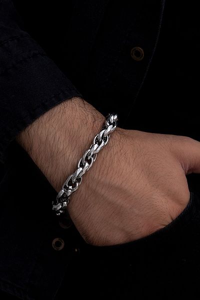 OSMANLI GÜMÜŞ Men's Patterned Spiral Steel Bracelet
