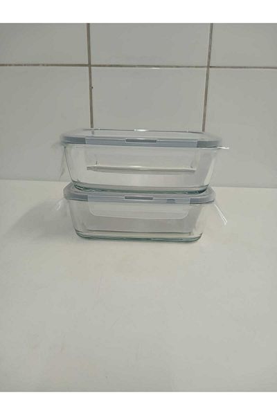 LAV Feyzade Fresco Set of 2 Glass Storage Containers with Lock - Rectangular (1200 Cc)