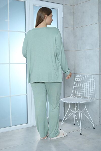 LİMİSSİ Limissi Viscose Plus Size Green Pajamas Set 100% Cotton