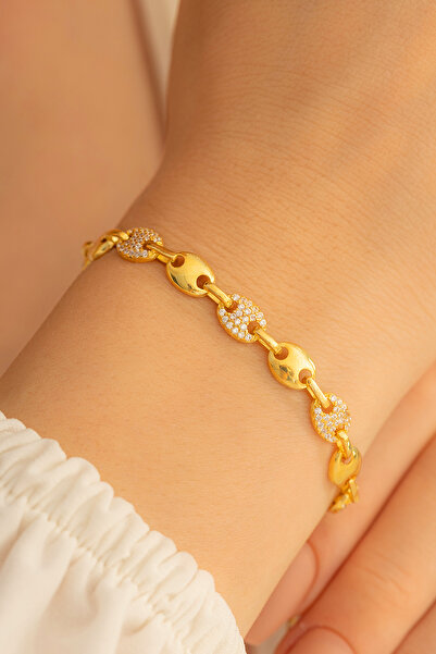 OSMANLI GÜMÜŞ Kadın Gümüş Bileklik - Altın Kaplama Zirkon Taşlı Gemici Model ...