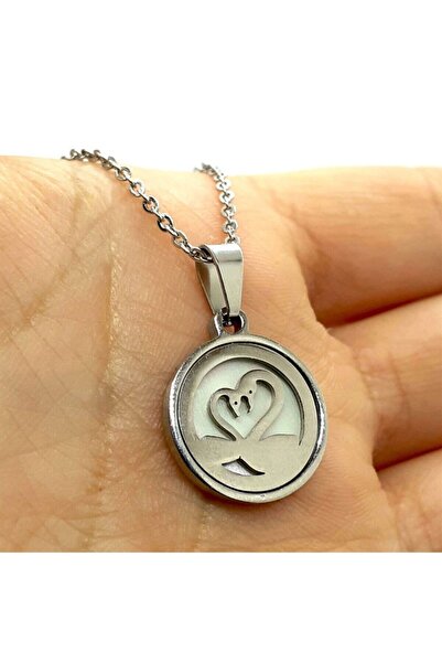 OSMANLI GÜMÜŞ Çift Kuğulu Paslanmaz Çelik Bayan Kolye