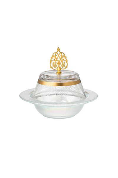 Byblos Turkish glass dates and sweets bowl with decoration size 27 cm in diameter and 5 cm in depth